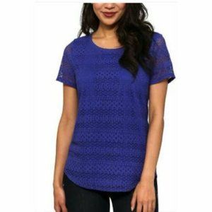 Leo & Nicole Top Lace Overlay Blue Size S NWT